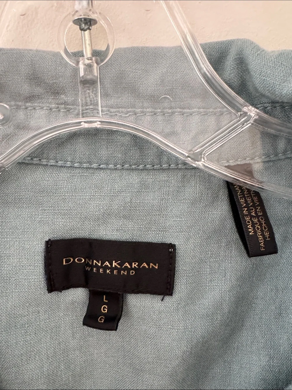 Donna Karan Dusty Teal Linen Button-Up Shirt Large